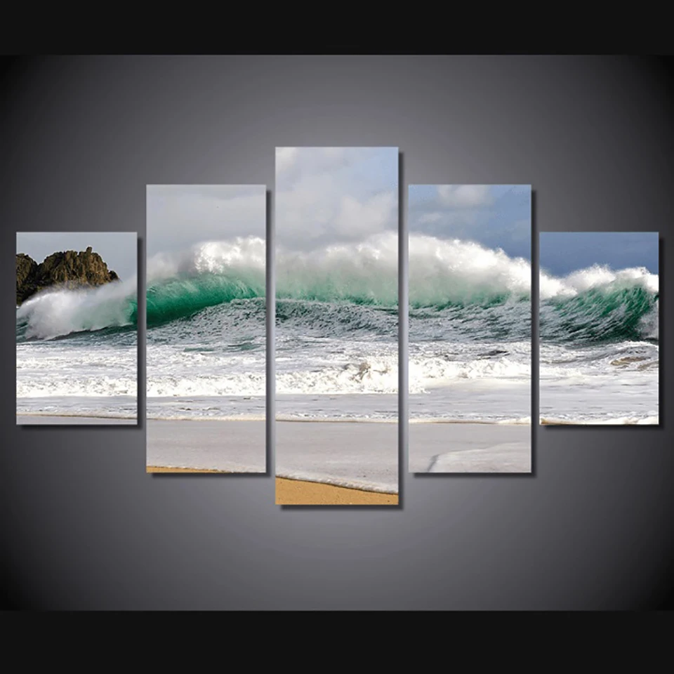 Canvas HD Print Painting Modular Pictures 5 Piece/Pcs Sea Wave Landscape Frame Wall Art Poster Modern Home Decor Living Room