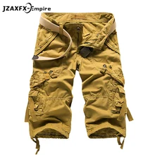 Summer Military Men's Baggy Multi Pocket Military Zipper Cargo Shorts breeches Male Long Army Green Khaki Mens Tactical Short