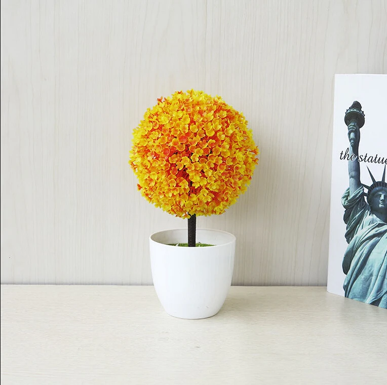 Декоративные искусственные наружные шары растение дерево горшок цвет маленький средний большой пластиковые искусственные цветы - Цвет: Цвет: желтый