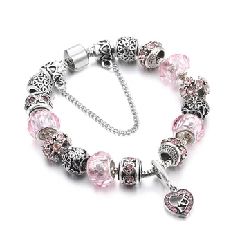 

Luxury Crystal Beads Charm Bracelet For Women Safety Chain Bangles Handmade Heart Pendant Jewelry Bracelets Mother's Day Gifts