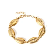 

2018 Fashion Wholesale gold color paua genuine cowrie sea shell bracelet in adjustable boho 1 pcs chain bracelet for women