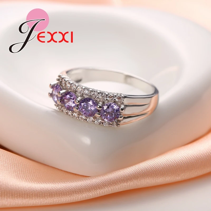 Последний AAA CZ светильник фиолетовый CZ Кристалл обручальные кольца для женщин модные ювелирные изделия 925 пробы серебряные обручальные кольца на палец
