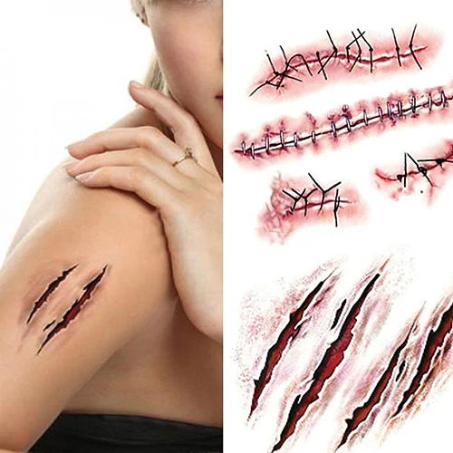 60Pcs Halloween Special Costume Makeup Zombie Scars Tattoos With Fake 