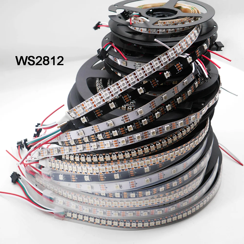 

WS2812B 1m/3m/5m 30/60/74/96/100/144 pixels/leds/m Smart led pixel strip,WS2812 IC;WS2812B/M,IP30/IP65/IP67,Black/White PCB,DC5V