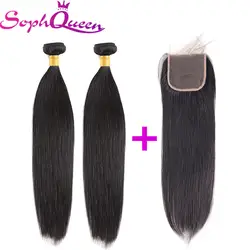 Soph queen прямые волосы Weave Связки перуанские 100% человеческие волосы 2 Связки с закрытием Remy Связки с закрытием волос
