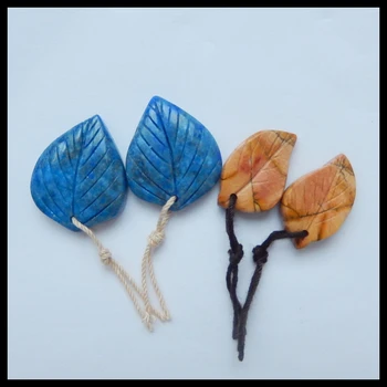 

2 Pairs Natural Gemstone Carved Leaf Multi-Color Picasso jasper, Moss Agate fashion women Earring Bead,24x19x5mm,21x13x4mm,10.4g
