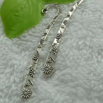 

80 pieces antique silver flower bookmarks 81x16mm #2742