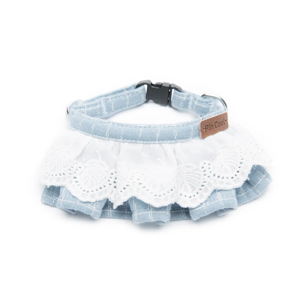 Cat Dog Bandana Bibs Collar Cotton Wave Lace Lattice Pet Scarf Saliva Towel for Small Medium Large Dogs