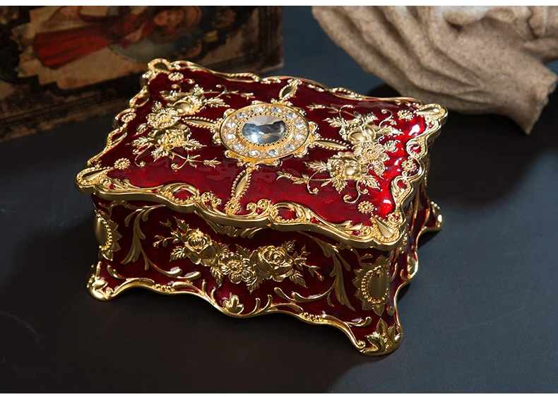 Caja de almacenamiento de anillos de Cofre del Tesoro antiguo, caja organizadora de maquillaje, joyería, estuche del Tesoro, adornos, Maleta de viaje, talla 046|Cajas recipientes de almacenamiento| -