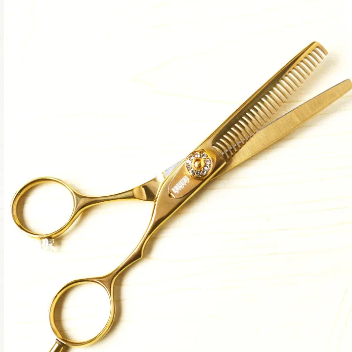 Hair scissors 28 teeth gold titanium 5.5 inch barber hair thinning