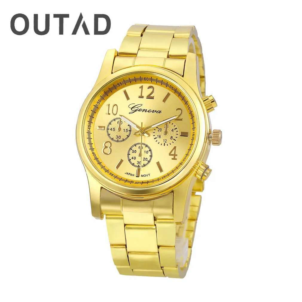 

OUTAD 1pcs Trustworthy Quartz Watch Women Faux Chronograph Plated Clock Relogio Masculino Metal Women's Watches Gift For Her