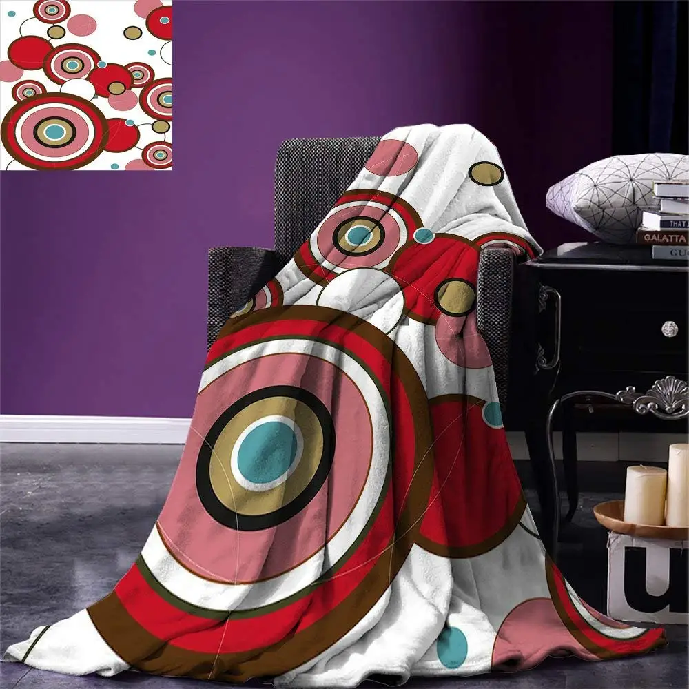 Geometric Throw Blanket Abstract Vintage Inspired Circles and Rings in