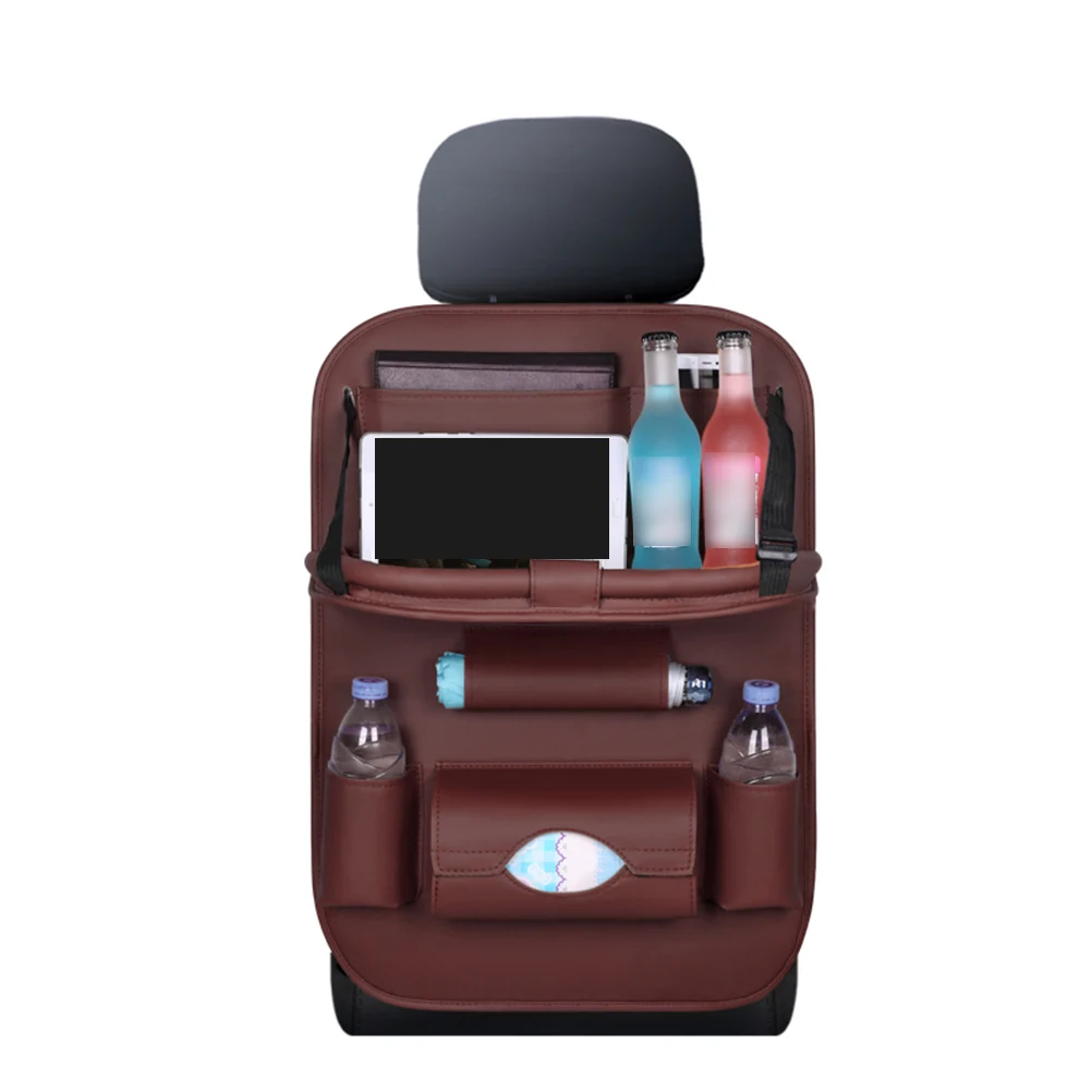 

1 PC PU Leather Back Seat Multi-Pocket Storage Bag Car Seat Organizer For Umbrella Tissue Paper Pen Bottled Water Tablet Phone