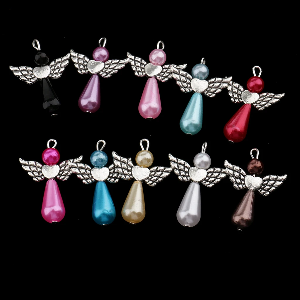 20 Pieces Colorful Pearl Polymer Clay Angel Wings Charms Jewelry Making Pendants for DIY Necklace Making Craft