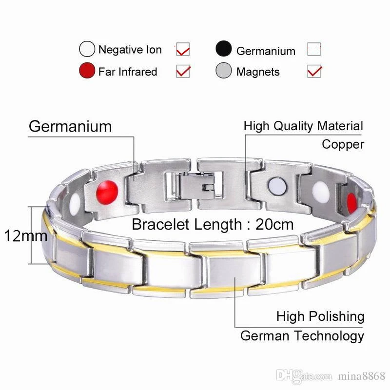 Безопасный магнитный браслет для Для женщин Мощность терапевтические магнитики магнетит мужские браслеты оздоравливающие ювелирные изделия из нержавеющей стали WNW137
