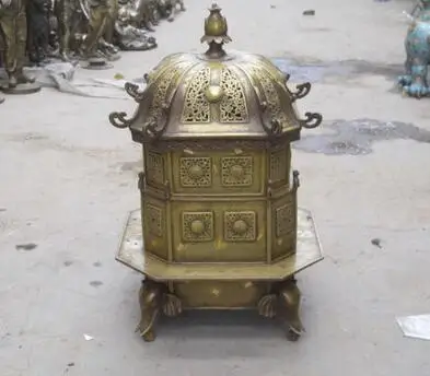 

25"Chinese Dynasty Palace Bronze Copper Elephant Beast Incense Burner Censer