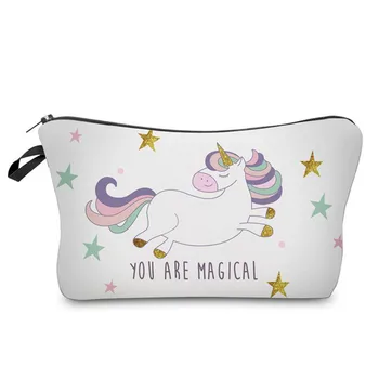 

3D Printing Cosmetic Bag Unicorn Skull Pattern Cute cosmetic organizer bag For Travel Ladies Pouch Women Makeup Bag