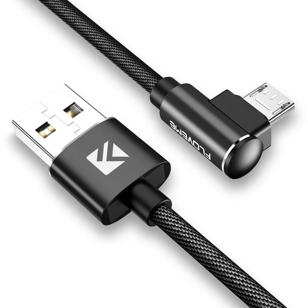 FLOVEME 90 градусов Micro USB кабель для Xiaomi Redmi 7 7A samsung кабель для передачи данных для мобильного телефона для samsung USB зарядное устройство зарядный кабель - Цвет: Black