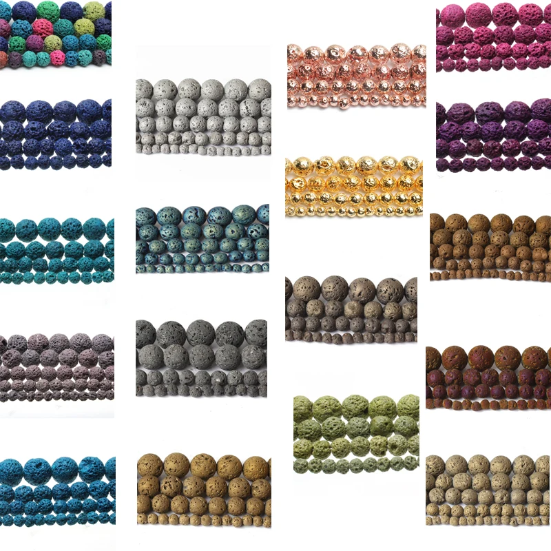 

Natural Lava Stone Multicolor Volcanic Rock Round Loose Beads for Jewelry Making 4/6/8/10/12 MM 15'' DIY Necklace Bracelet