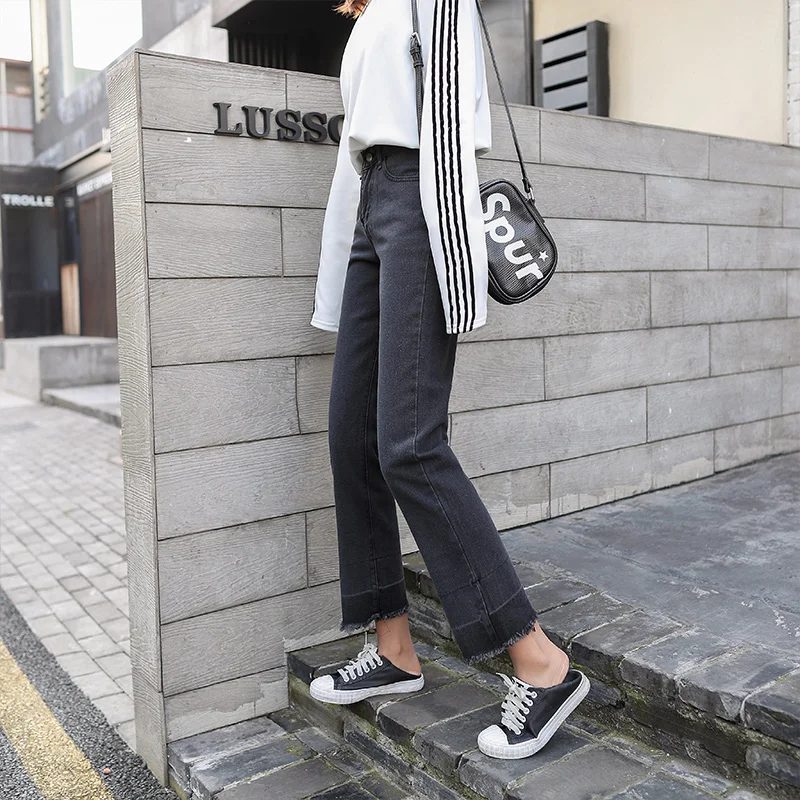 

2018 korean style loose high waist jeans Femme women straight wide leg denim jeans womens (C8537)