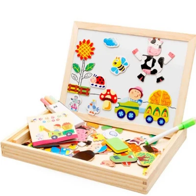 Доска для рисования, магнитная головоломка, двойной мольберт, детская деревянная игрушка, альбом для рисования, подарок для детей, развивающая игрушка - Цвет: Type A