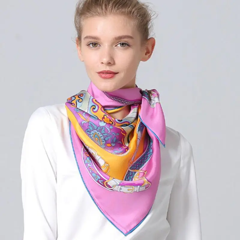 Temperament Print 100 Silk Twill Scarf Shawl Wraps Women's Square Silk Scarves Fashion Clothing