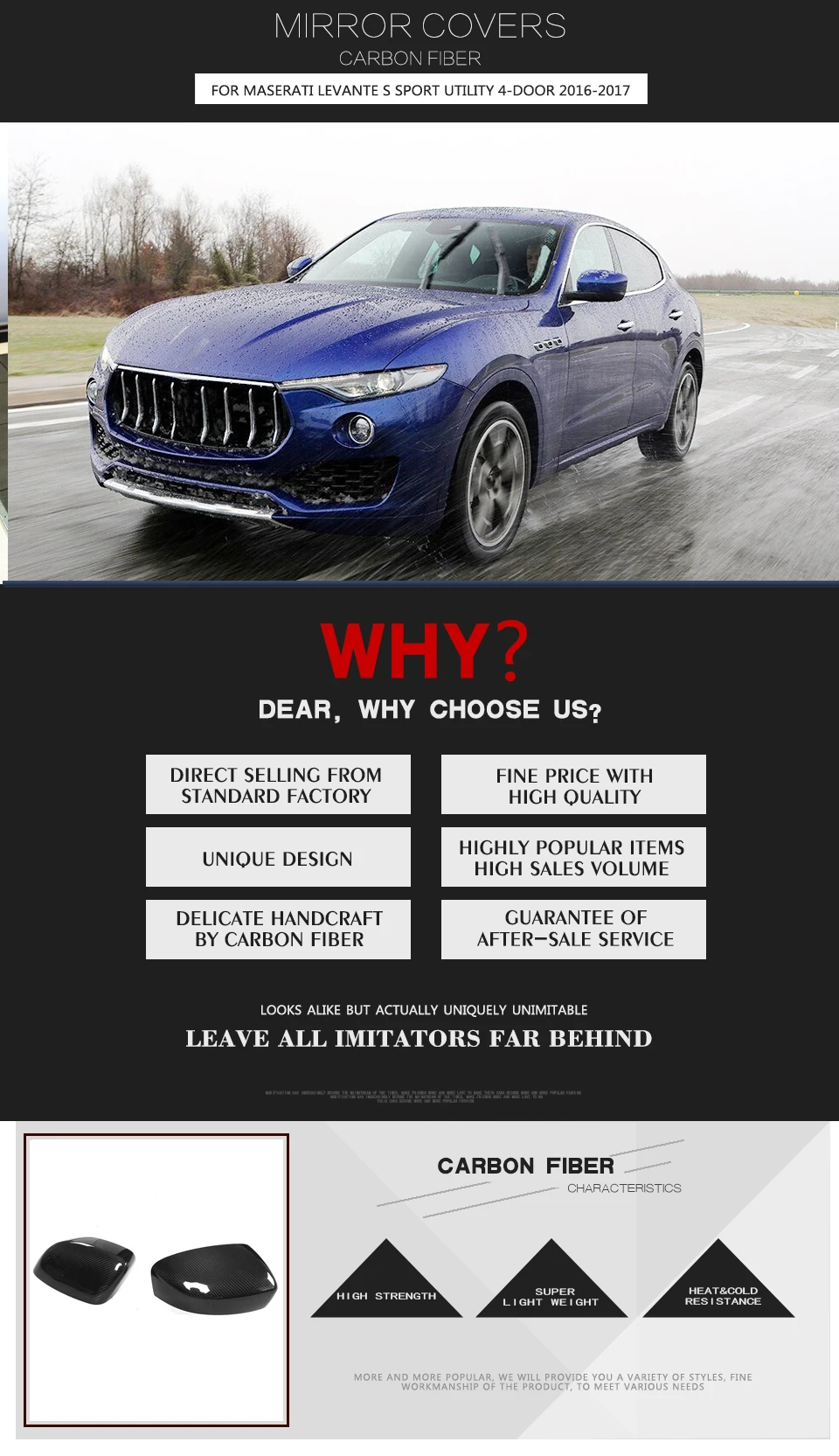 Углеродное волокно добавить на зеркало заднего вида крышки отделка для Maserati Levante SUV 4 двери- 2 шт