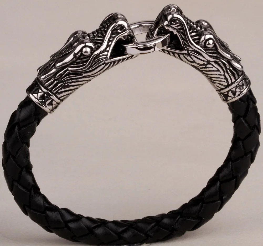 Мужской браслет из нержавеющей стали с драконом из черной кожи 316L Байкер тяжелые Ювелирные изделия Подарки KL15 Прямая поставка 8,5"