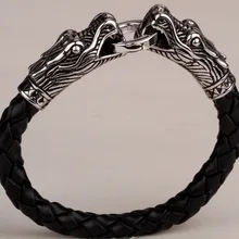 Мужской браслет из нержавеющей стали с драконом из черной кожи 316L Байкер тяжелые Ювелирные изделия Подарки KL15 Прямая поставка 8,5"