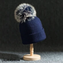 Лауразот 13-14 см настоящая норка, лиса помпоны мяч держать теплую зимнюю шапку Женская девочка вязаная шерстяная шапка шапочки шапка женская шапка