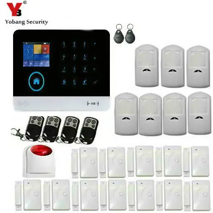 

YobangSecurity Wireless Wifi GSM SMS RFID Home Burglar Security Alarm System Kit with Touch Screen Keypad Wireless Siren APP