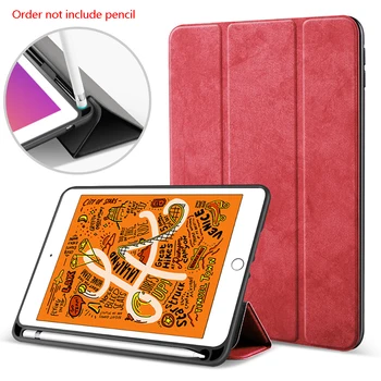 

with pencil slot case for iPad mini 5 case 2019 new release silicone shell PU leather cover sleep / wake A2133 A2124 A2125 A2126
