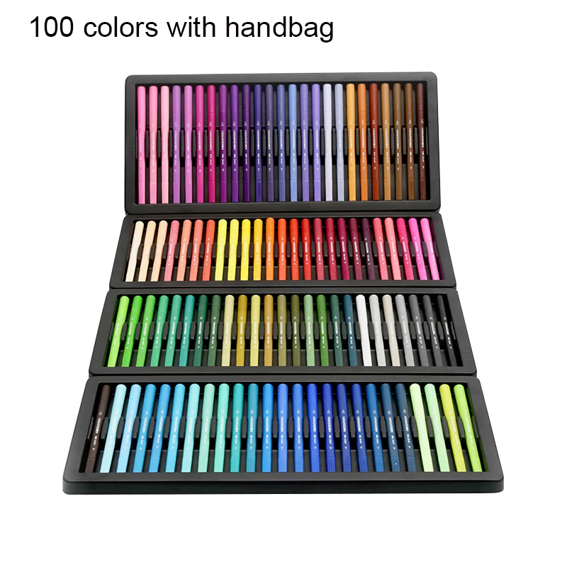 KACO, двухконцевые акварельные ручки, Нетоксичная кисточка и карандаш для рисования, подарочный набор, 100 цветов, с сумочкой - Цвет: 100 colors