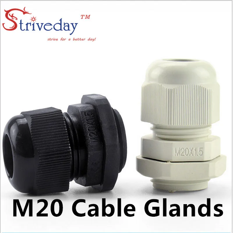 100 шт./лот кремово-белый черный M20 нейлона кабельный ввод проводки Аксессуары кабельный разъем IP68 водонепроницаемый железы