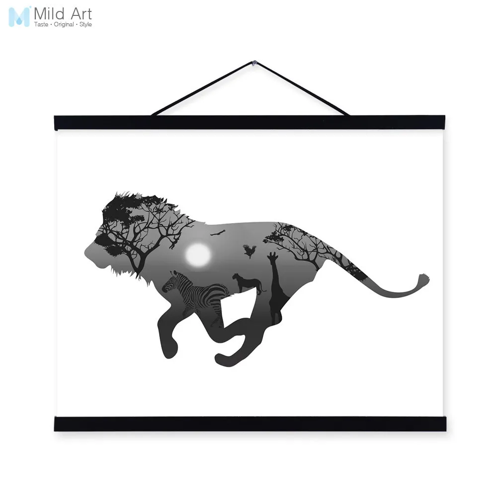 Singa Hitam Putih Nordic Minimalis Satwa Liar Hewan Afria Sunset