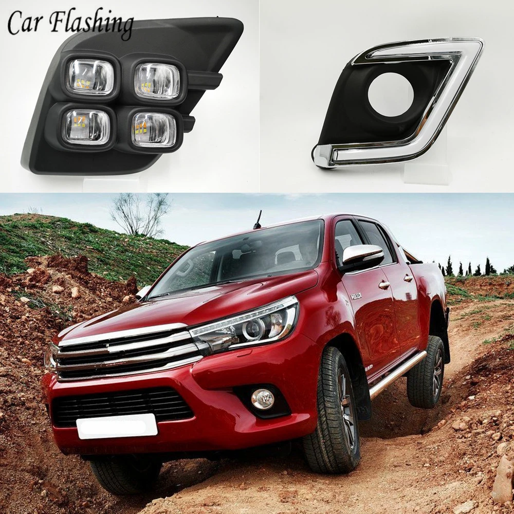 

Car Flashing For Toyota Hilux Revo Vigo 2015 2016 2017 LED DRL Daytime Running Lights Daylight Fog Lamp Decoration Signal Lamp