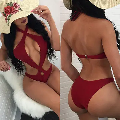 

Summer 1PCS for Women's Push-up Bikini Set Padded Red and Yellow Bandage Swimsuit Swimwear Beachwear