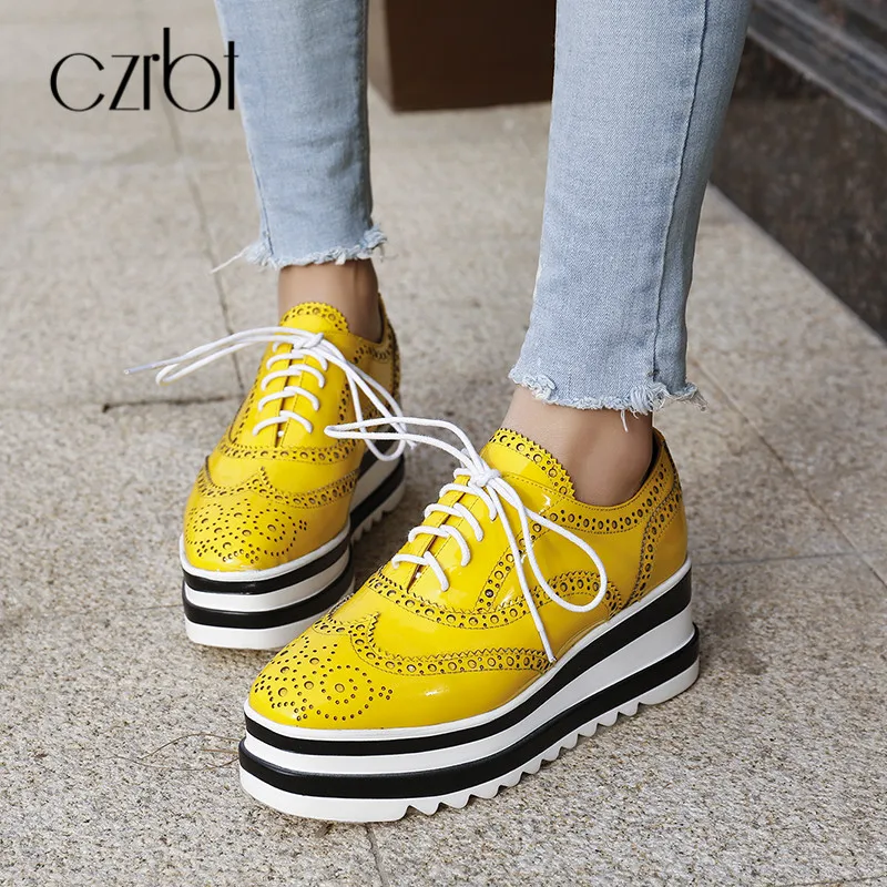 forme Casual Confortable Femmes Black Britannique Automne Slip Dames Printemps Dentelle Richelieu Plat yellow up Czrbt Des on Plate Chaussures SaHHqE