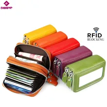 Брендовый женский держатель для карт из натуральной кожи, кредитный держатель для карт, двойная молния, большая вместительность, Женский держатель для документов