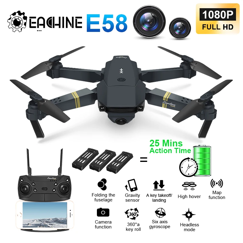 

Eachine E58 True 1080P WIFI FPV With Wide Angle HD Camera High Hold Mode Foldable Arm RC Upgrade Amateur Quadcopter RTF VS M69