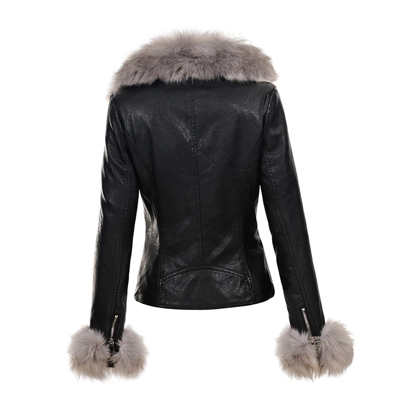 Куртка женская из искусственной кожи с меховым воротником 5066|pu leather jacket coat|jacket