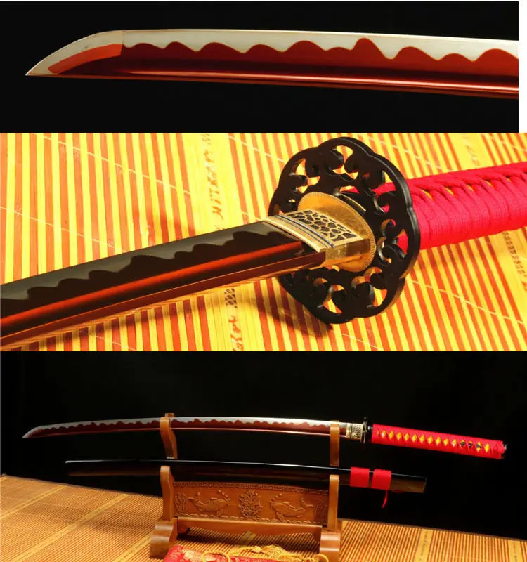 

1095 CARBON STEEL RED FULL TANG BLADE IRON TSUBA JAPANESE SAMURAI SWORD KATANA
