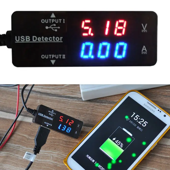 DC 10V 0 3A USB Charger Detector Dual Digital led Voltmeter Ammeter