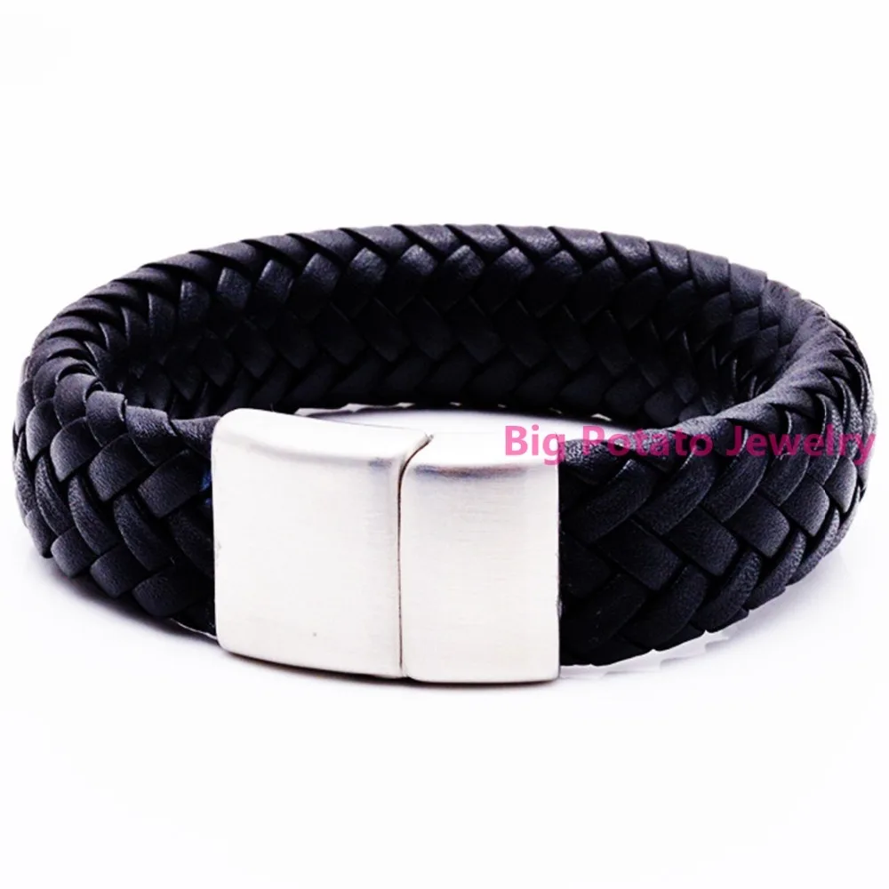 40 г Высокое качество 316L Нержавеющая сталь серебристый, черный кожаный браслет для красивый Для мужчин подарок мальчика ювелирные изделия 20 мм Ширина 22 см длина