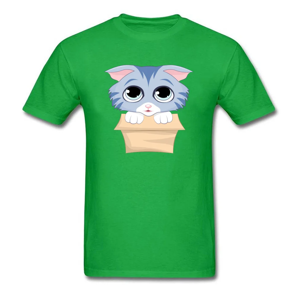 Cute Kitty in a Box Classic Short Sleeve Hip hop T-Shirt 100% Cotton O Neck Men's Tees Slim Fit T-Shirt Summer Fall Cute Kitty in a Box green