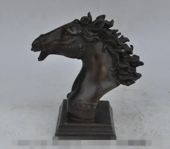 

S3296 7" china fengshui bronze animal horse steed head success lucky auspicious statue