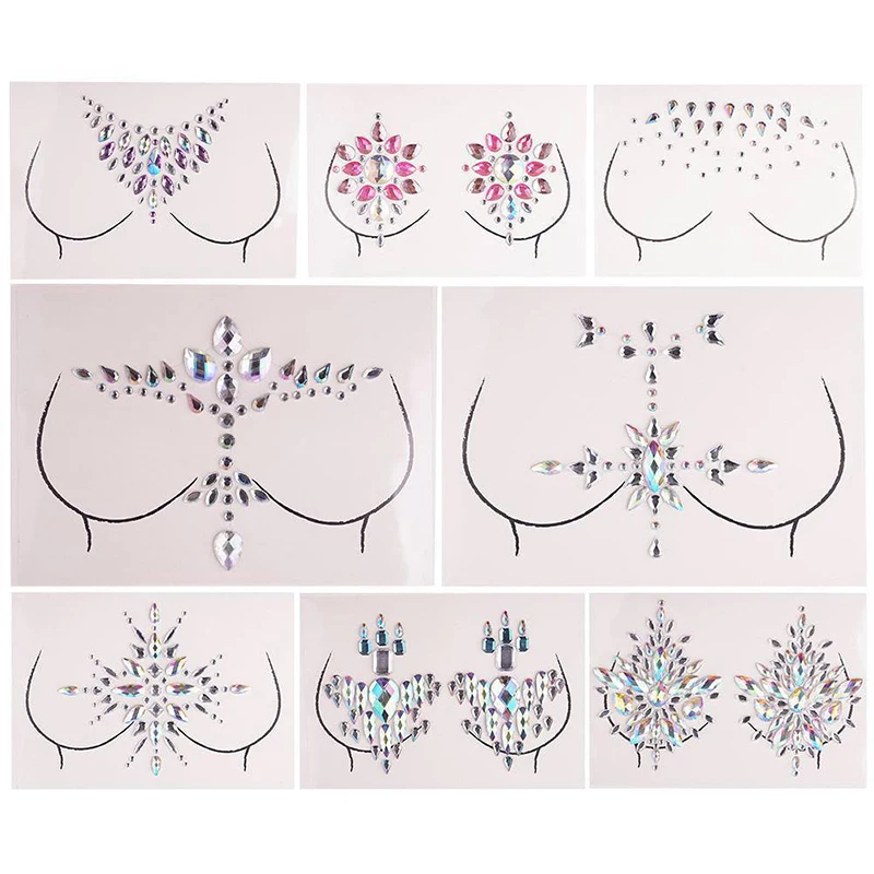 12 Styles Festival Adhesive Gems Sticker Body Art Sticky Face Chest  Jewel Crystal Gems Party Makeup Stickers Shellhard