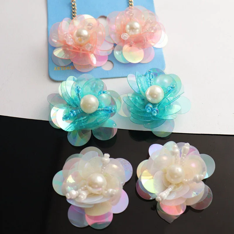 

2pcs/lot New Beads Sequins Flower Patches Clothes Applique Sew On Beading Rhinestones Patches for Bridal Dress Shoes Earring