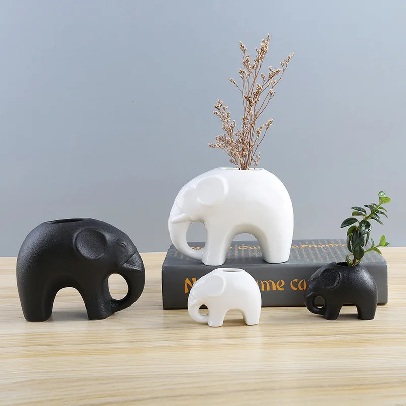 

2019 Creative ceramic elephant white porcelain fleshy flower pot crafts vase Nordic tabletop decoration home decoration