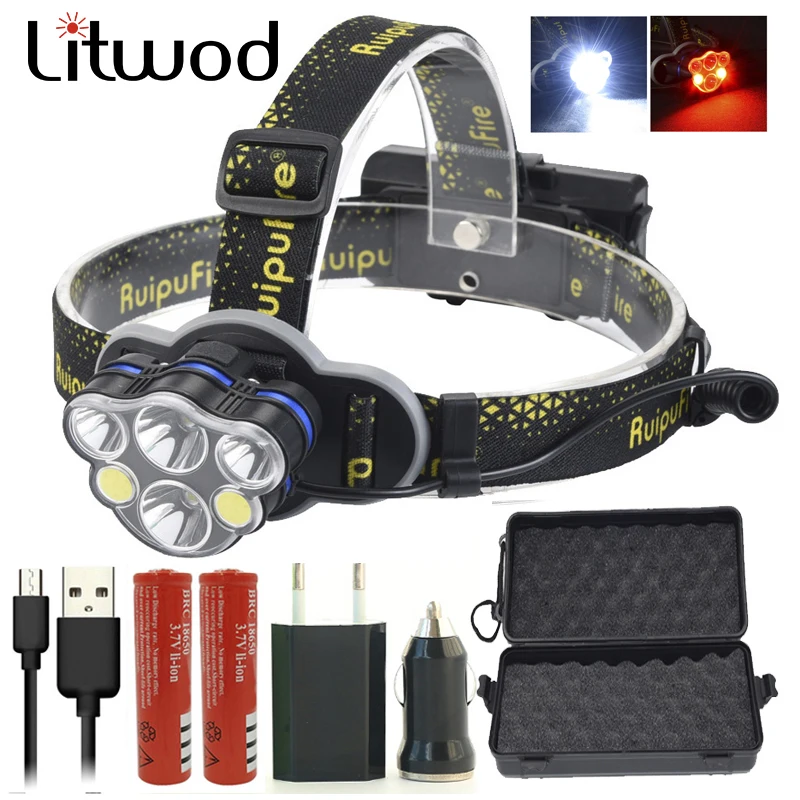 

Litwod Z20KC06 6Led Headlamp Headlight super bright led head lamp adjustable portable Head Light Torch red red & white light